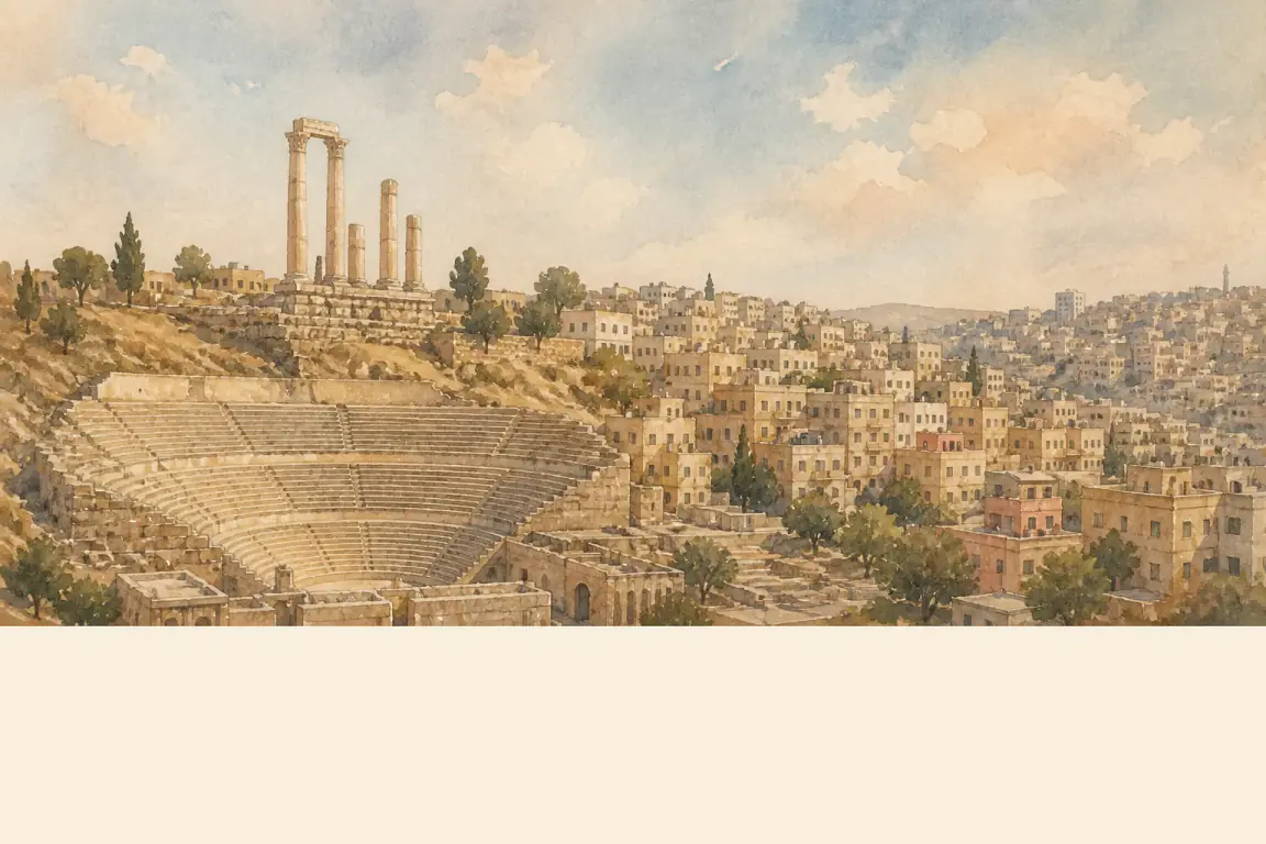 Watercolour illustration of Amman