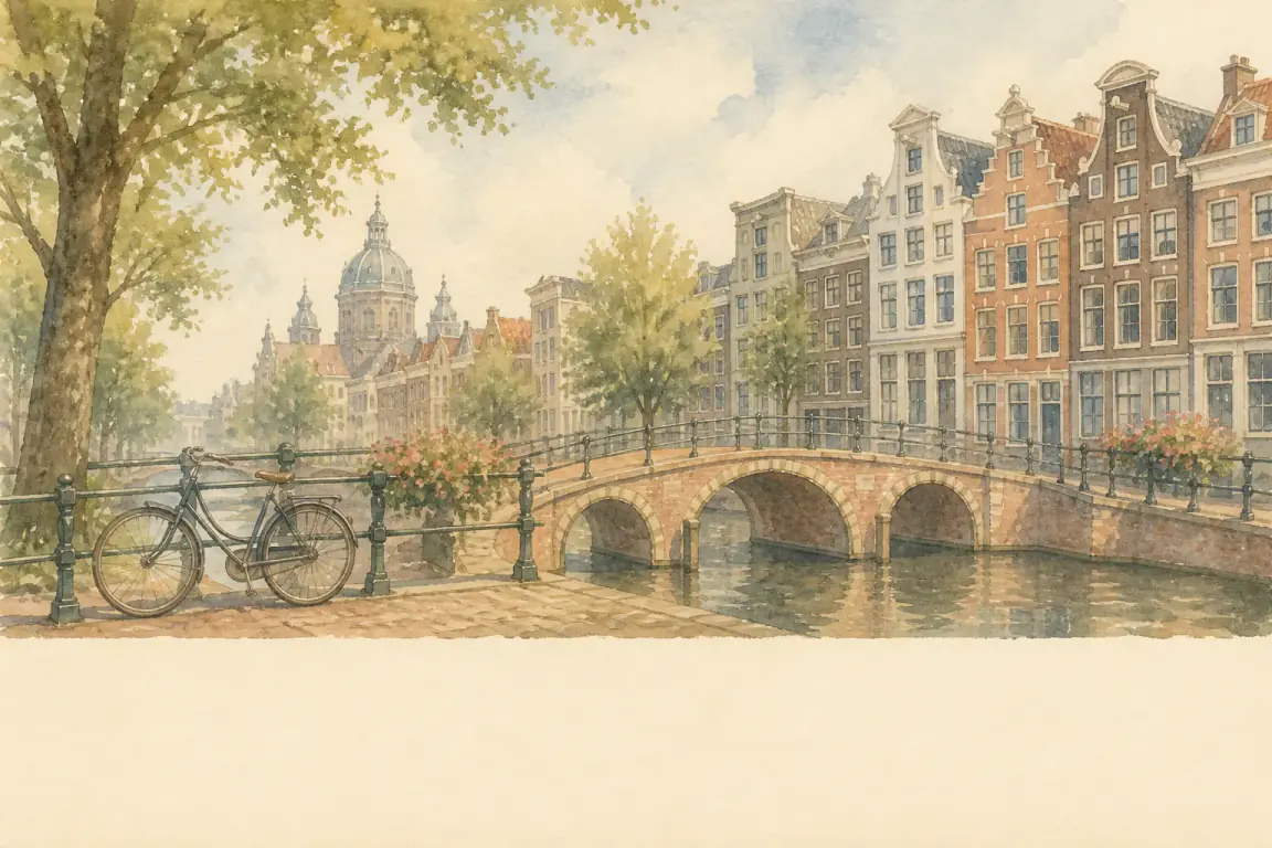 Watercolour illustration of Amsterdam
