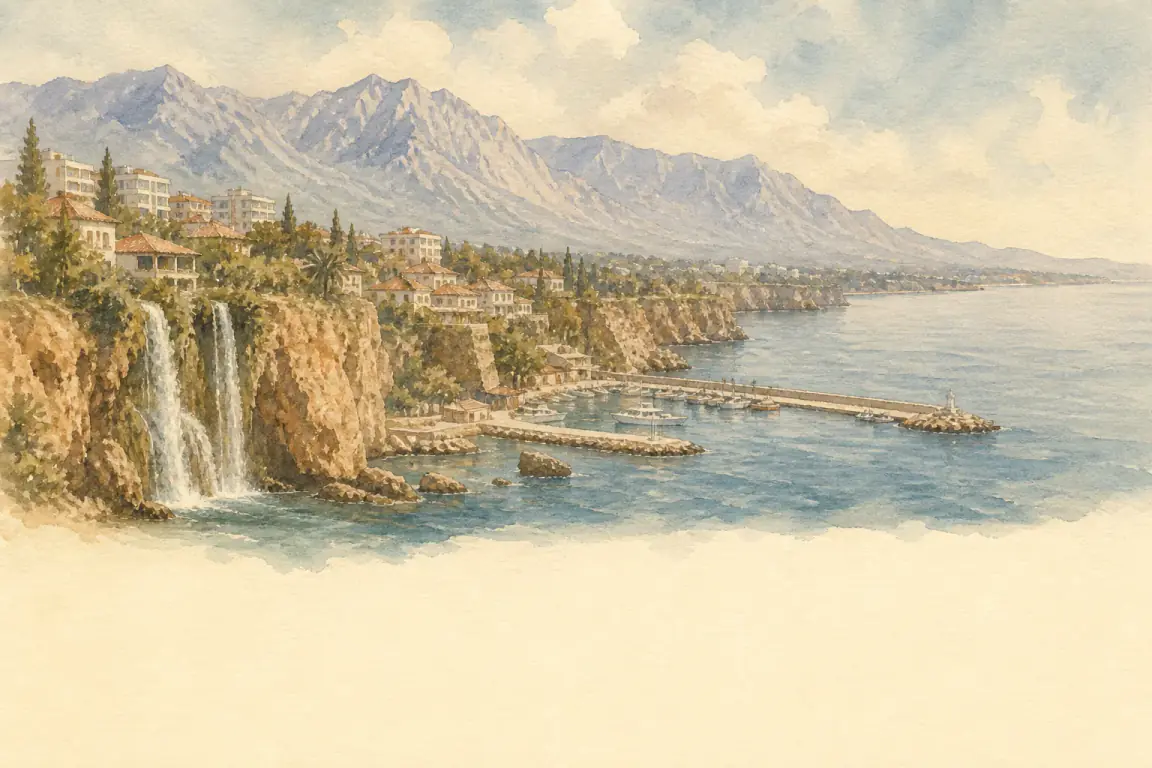 Watercolour illustration of Antalya