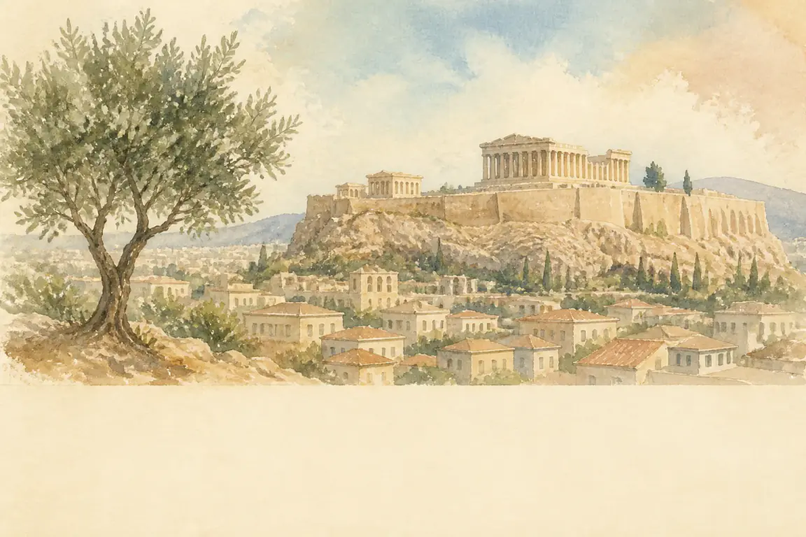 Watercolour illustration of Athens