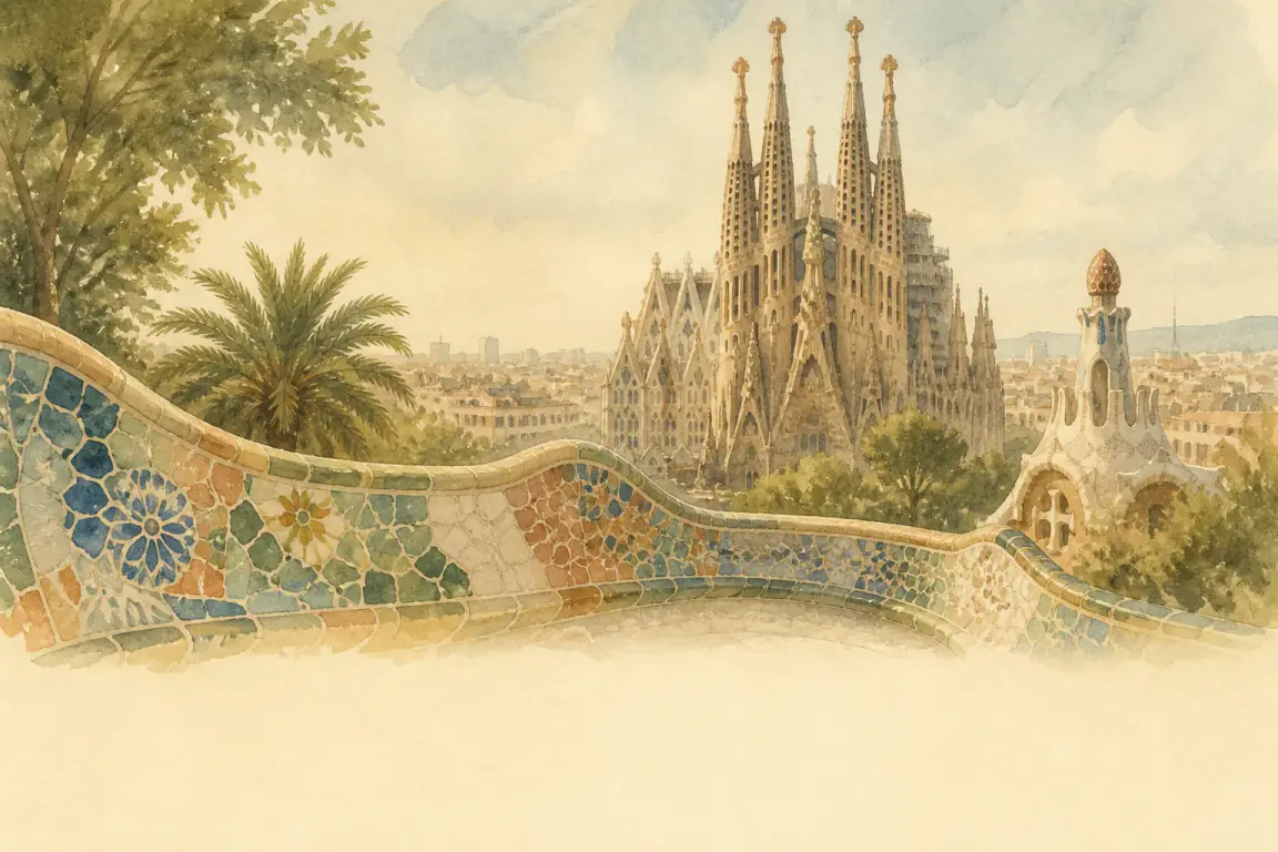 Watercolour illustration of Barcelona
