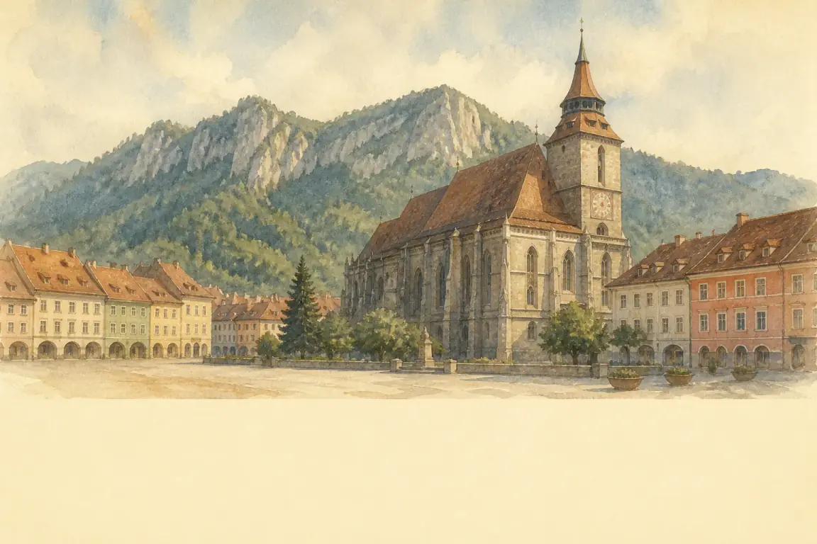 Watercolour illustration of Brasov