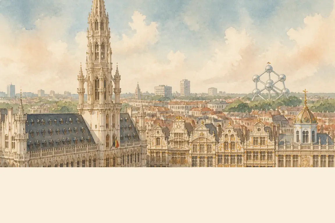 Watercolour illustration of Brussels