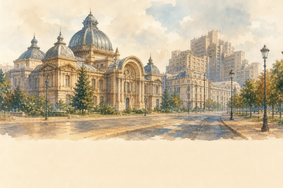 Watercolour illustration of Bucharest