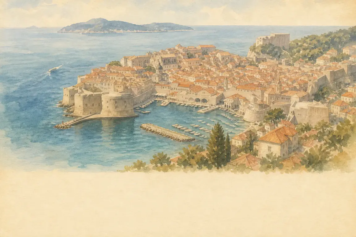 Watercolour illustration of Dubrovnik