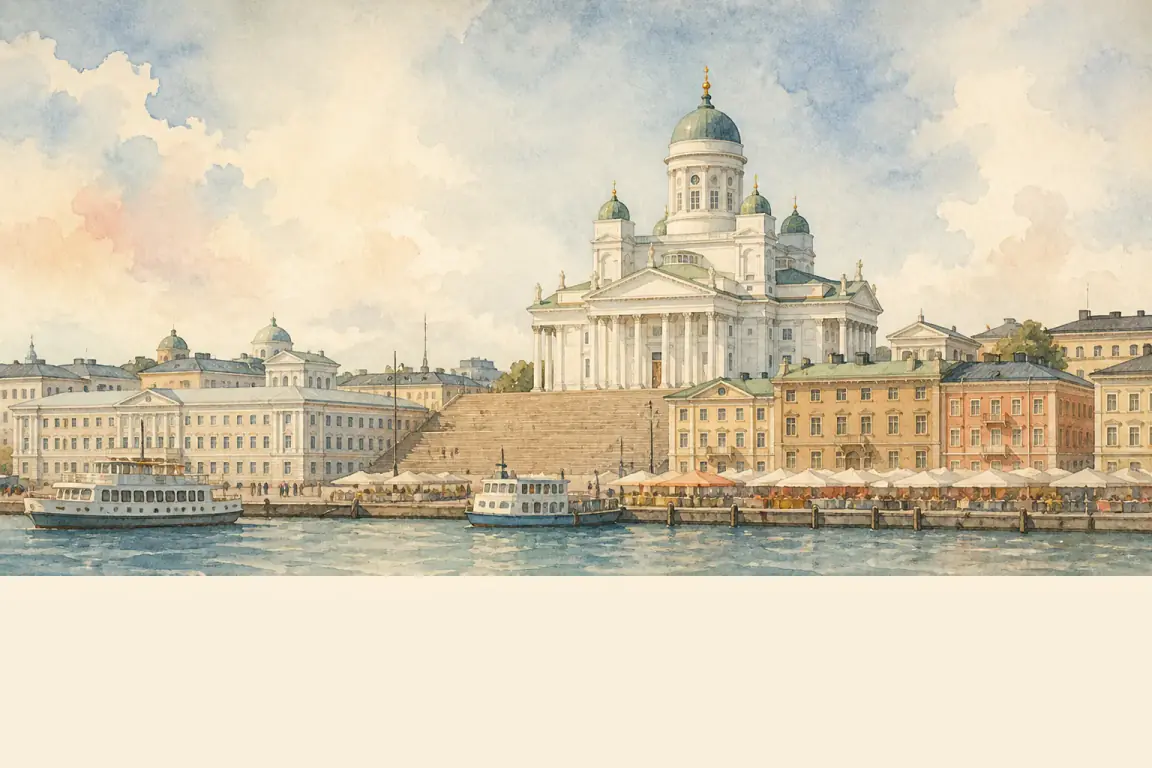 Watercolour illustration of Helsinki