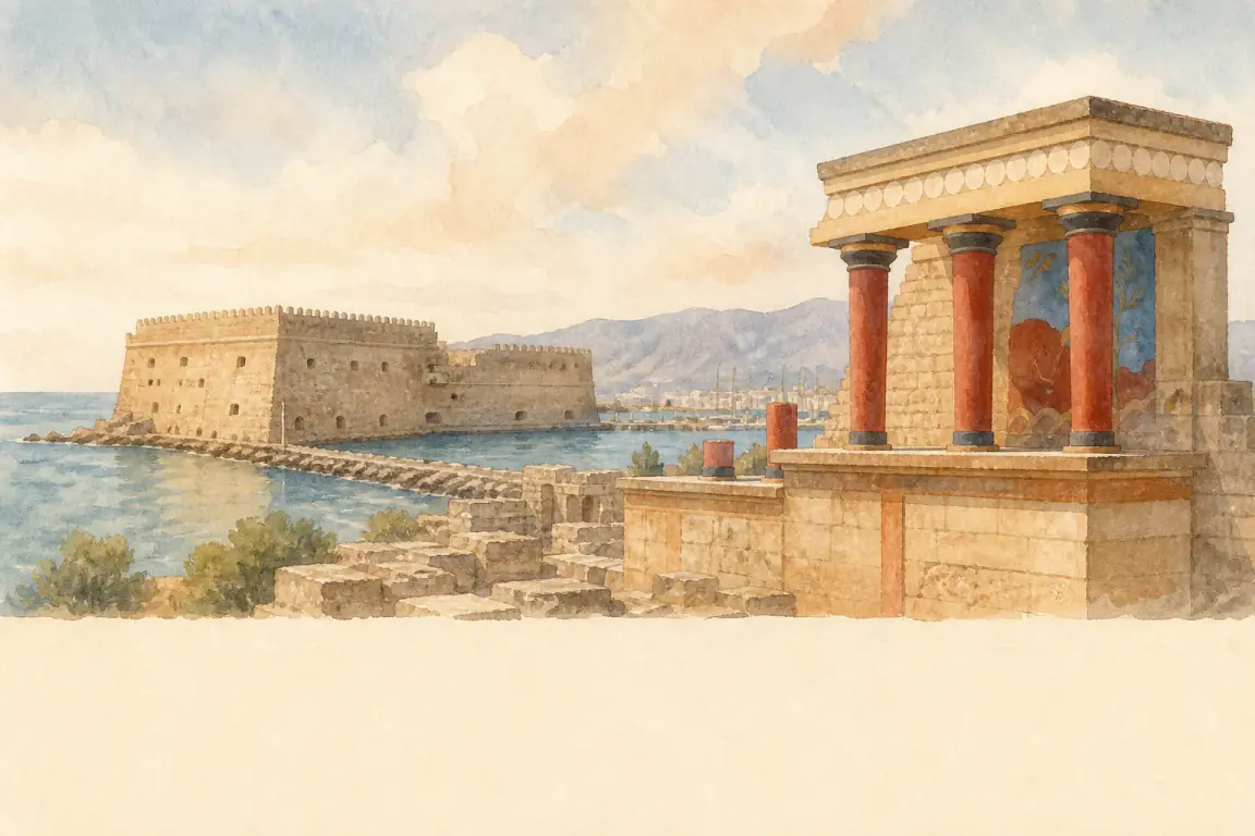 Watercolour illustration of Heraklion