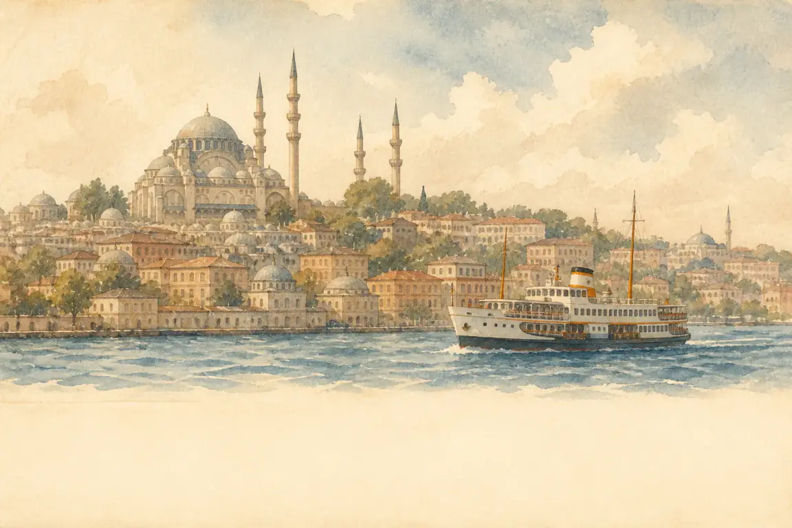 Watercolour illustration of Istanbul