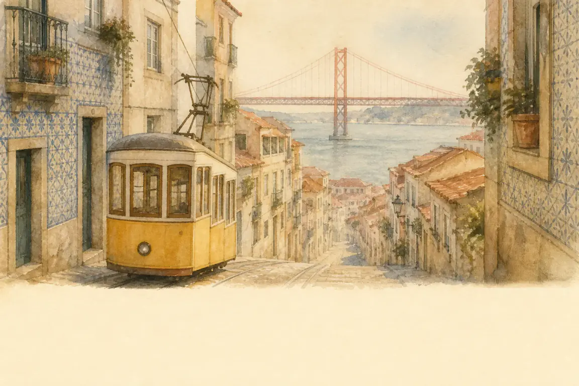 Watercolour illustration of Lisbon