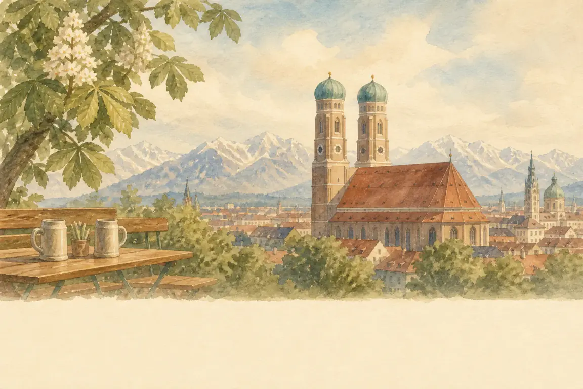 Watercolour illustration of Munich