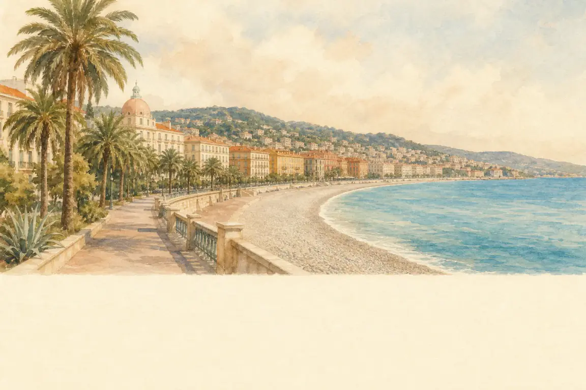 Watercolour illustration of Nice