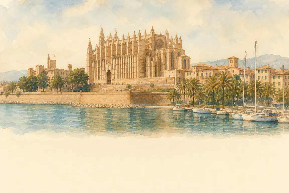 Watercolour illustration of Palma de Mallorca