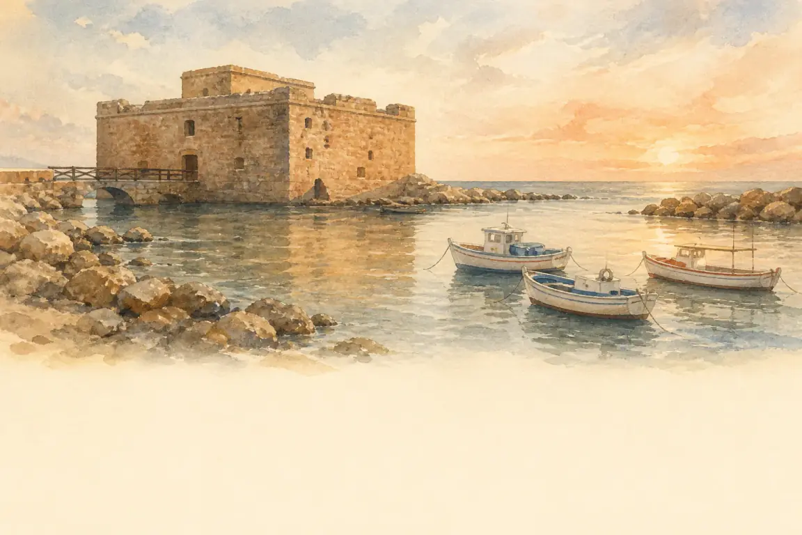 Watercolour illustration of Paphos