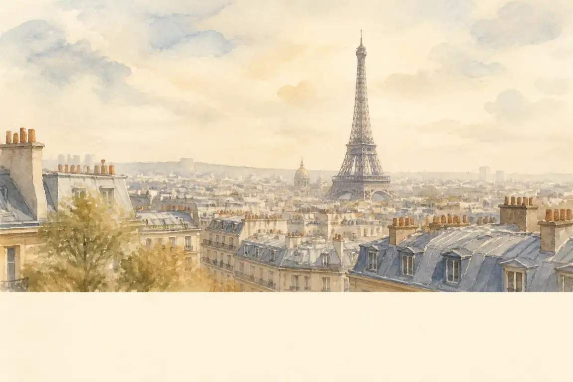 Watercolour illustration of Paris