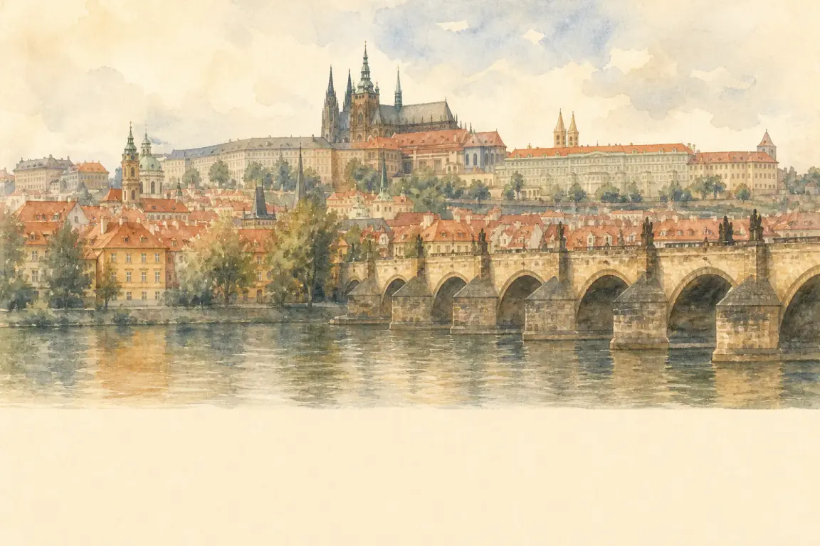 Watercolour illustration of Prague