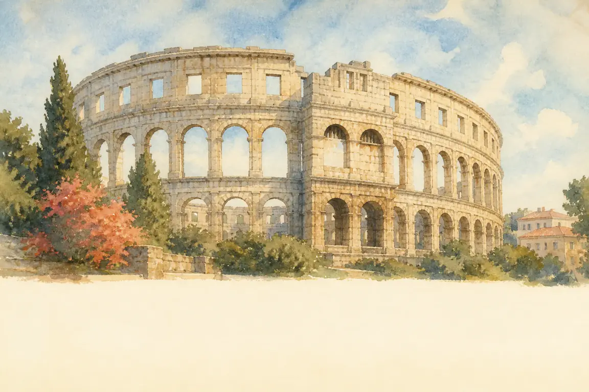 Watercolour illustration of Pula