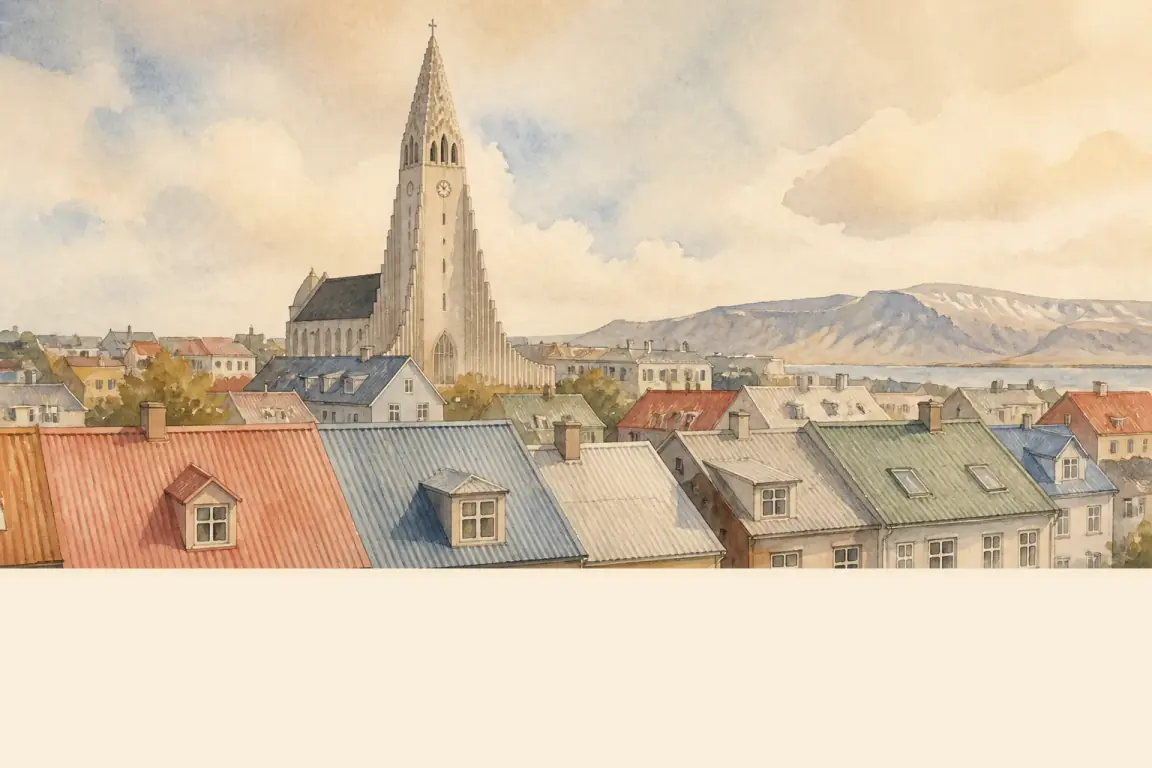 Watercolour illustration of Reykjavik