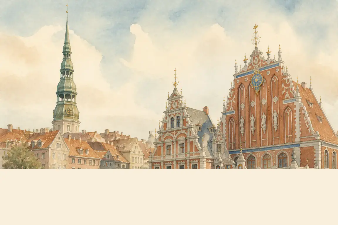 Watercolour illustration of Riga