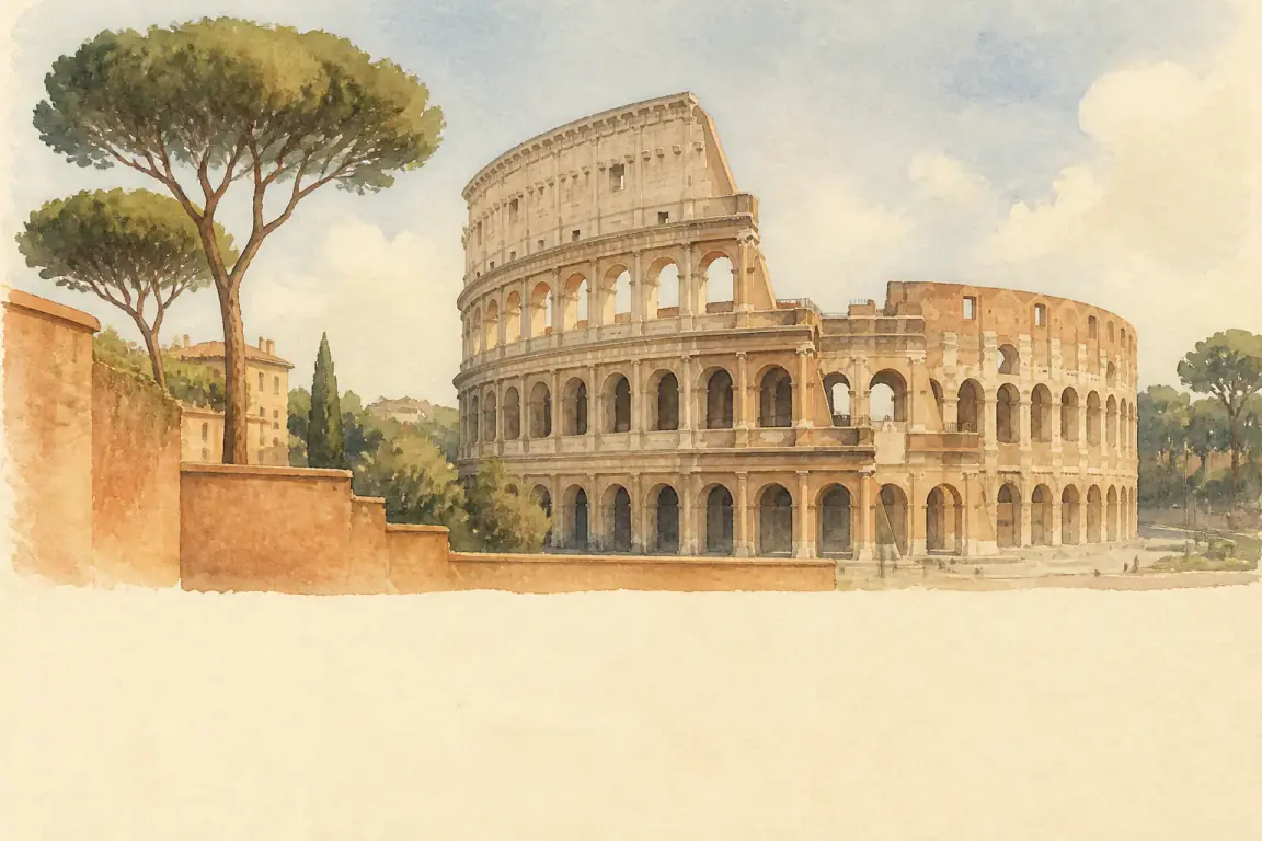 Watercolour illustration of Rome