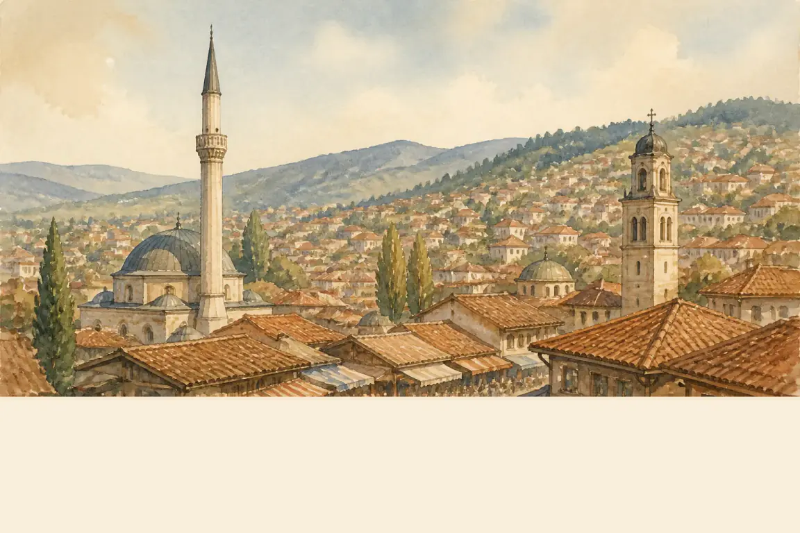 Watercolour illustration of Sarajevo
