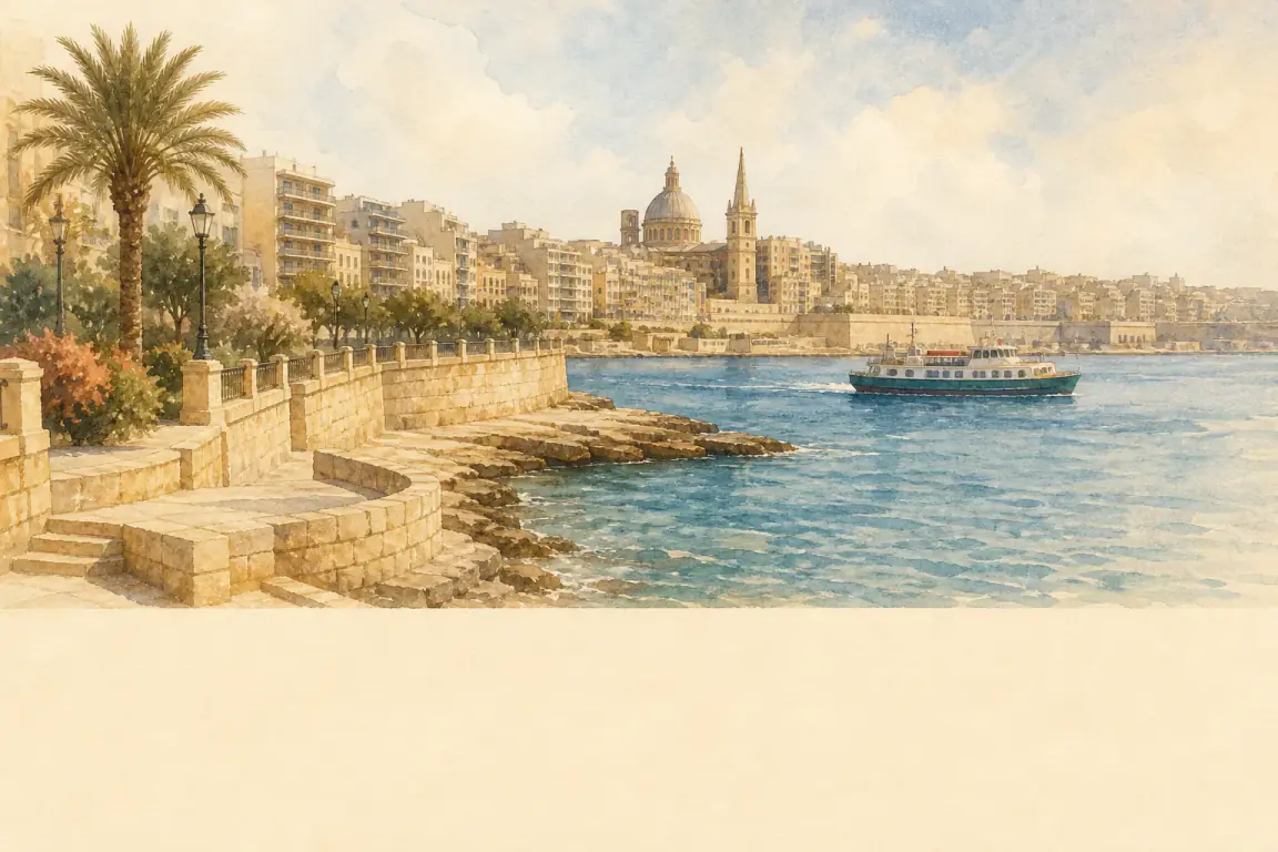 Watercolour illustration of Sliema