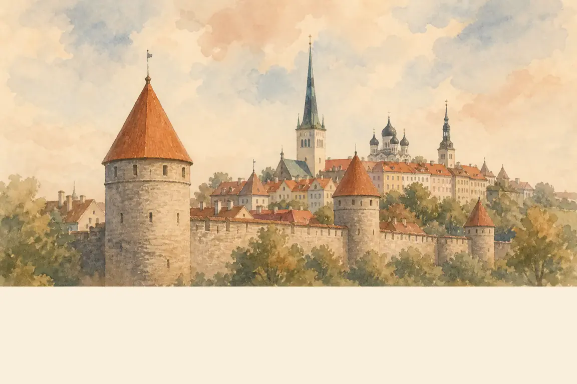 Watercolour illustration of Tallinn