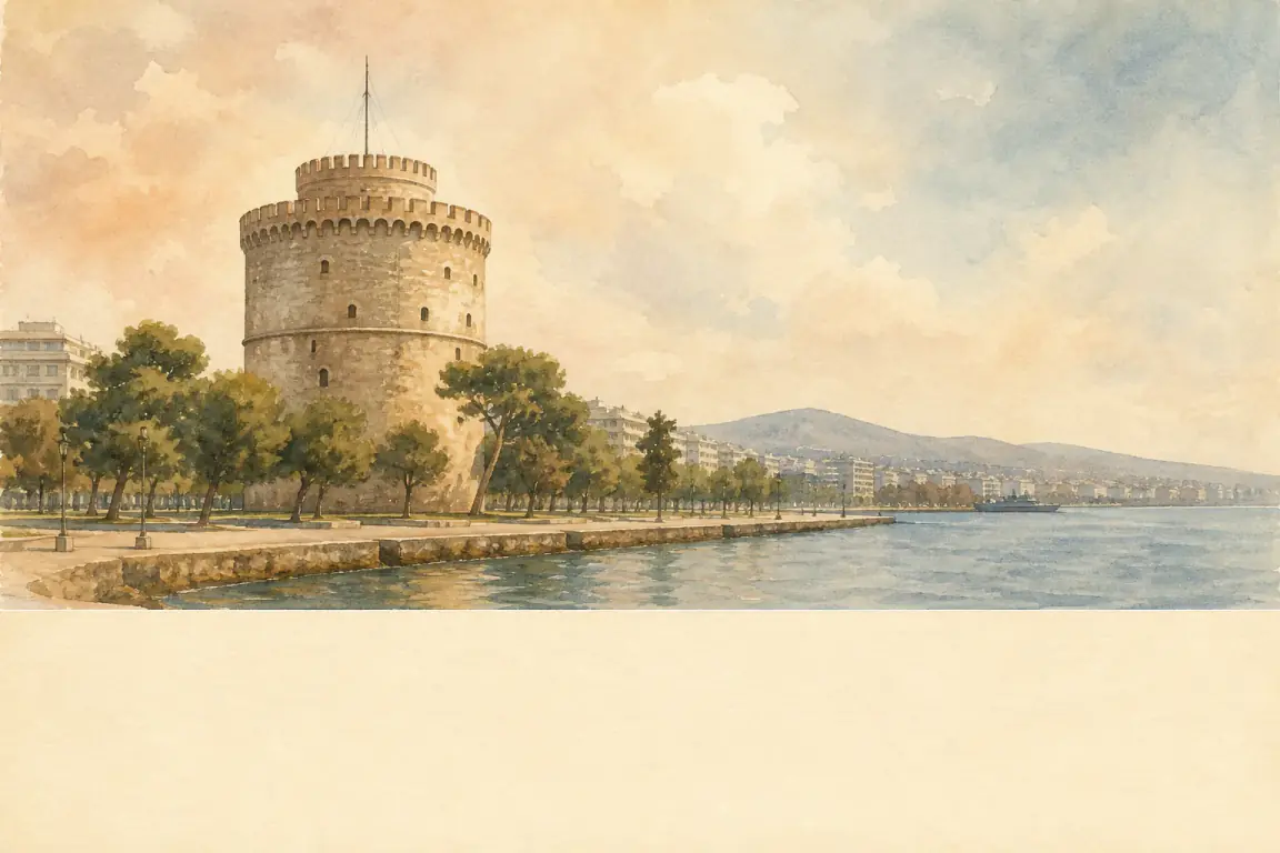 Watercolour illustration of Thessaloniki