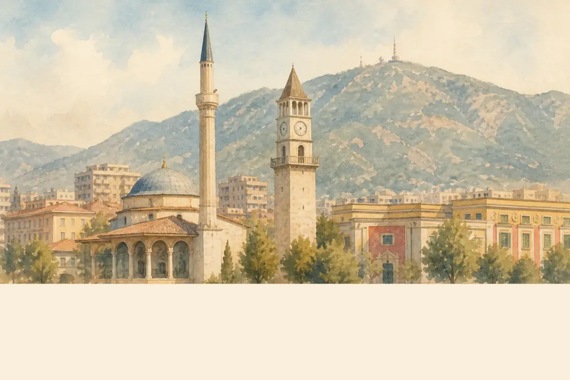 Watercolour illustration of Tirana