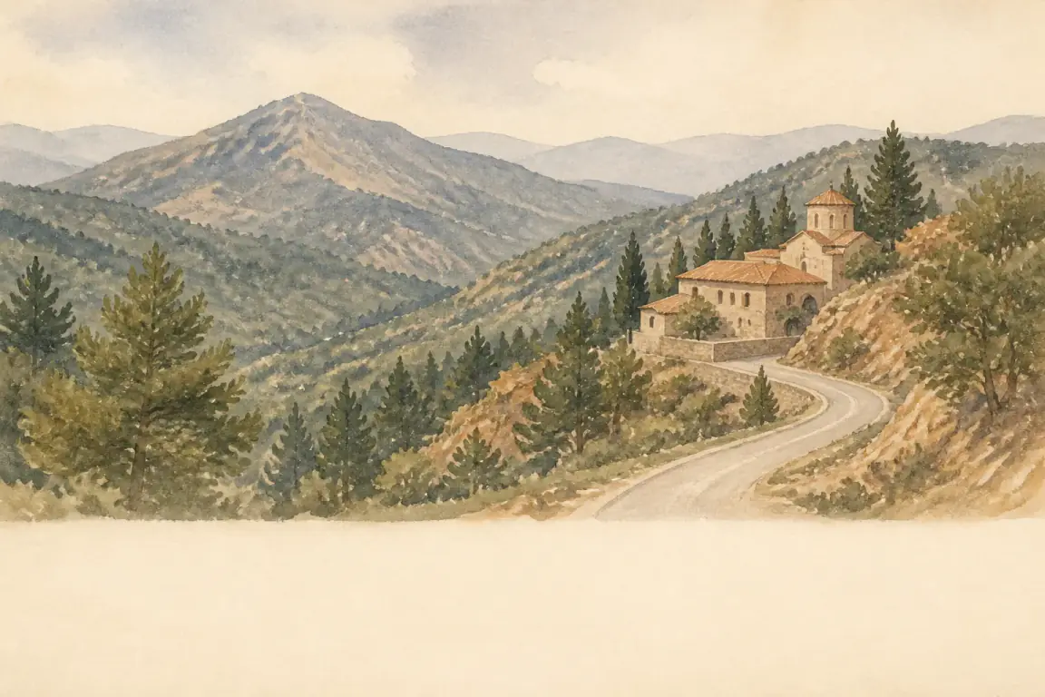 Watercolour illustration of Troodos