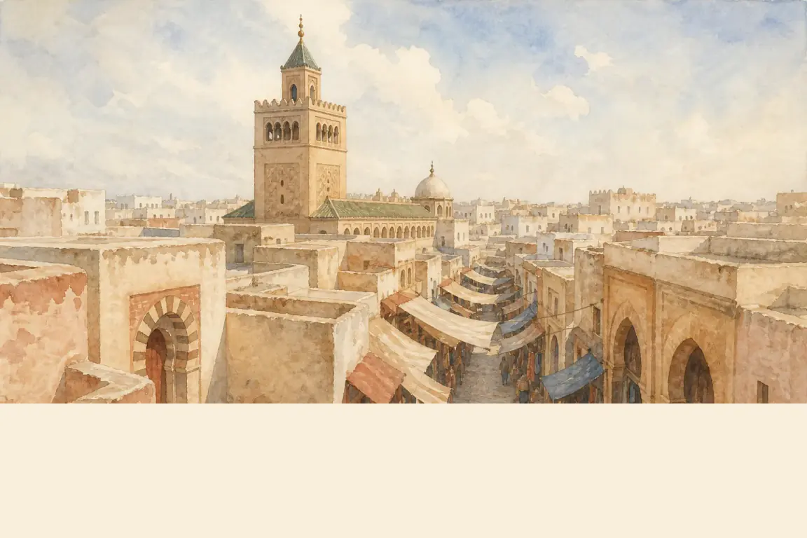 Watercolour illustration of Tunis