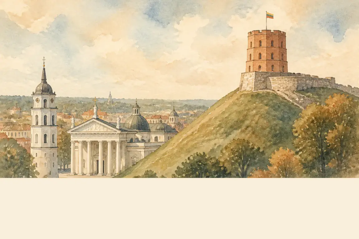 Watercolour illustration of Vilnius