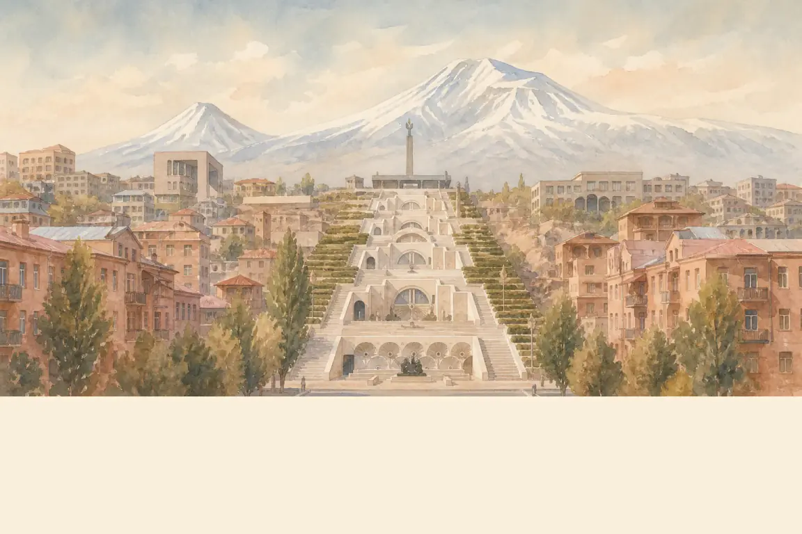 Watercolour illustration of Yerevan