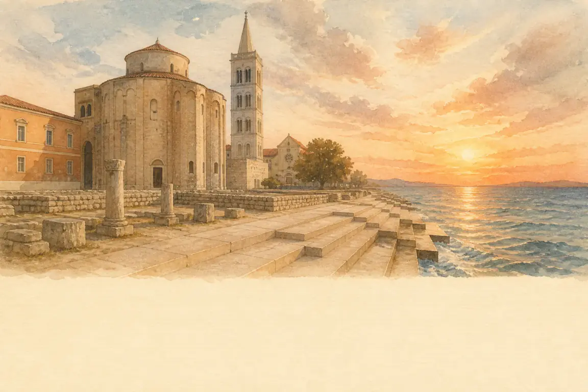 Watercolour illustration of Zadar