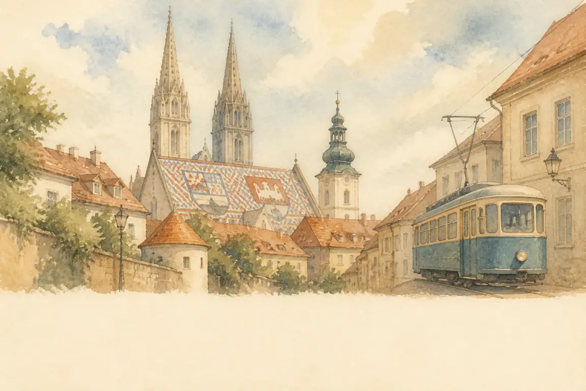 Watercolour illustration of Zagreb