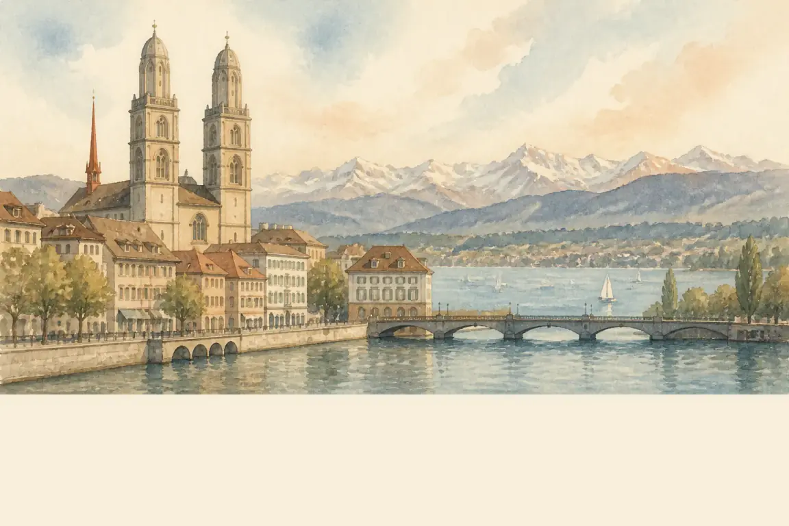 Watercolour illustration of Zurich