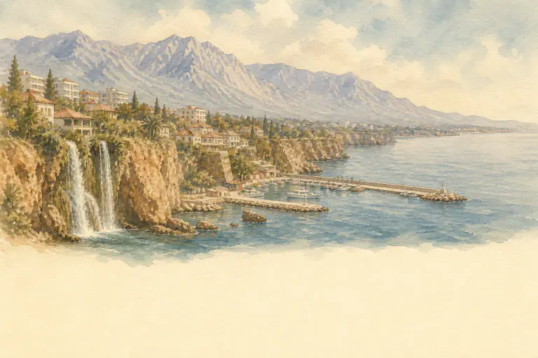 Watercolour illustration of Antalya