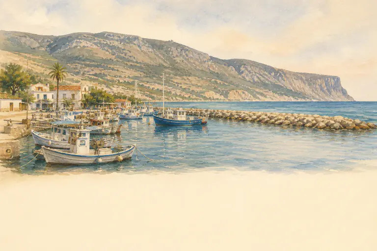 Watercolour illustration of Latchi