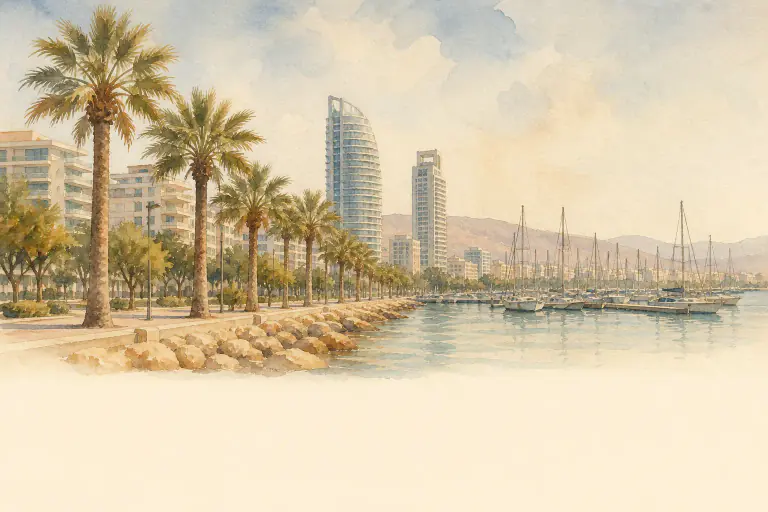 Watercolour illustration of Limassol