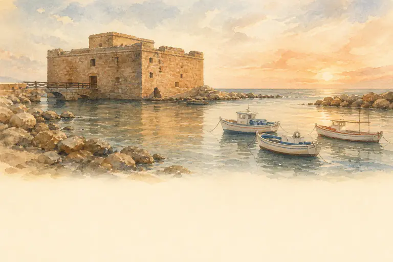 Watercolour illustration of Paphos