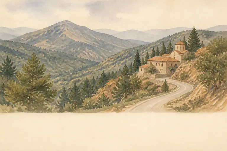 Watercolour illustration of Troodos